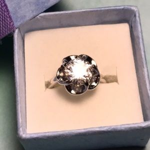 Silver flower diamond ring promise ring